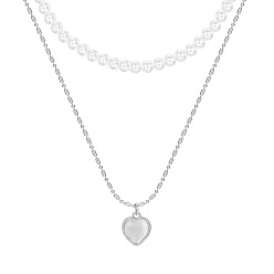 5765601 Винтажное двухслойное ожерелье с подвеской из жемчуга - модно, персонализированное ожерелье с жемчужным сердцем, набор из 2.