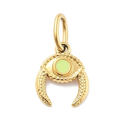 Зелено-Желтый 304 нержавеющей стальной эмали подвески, с целью перехода в кольце, Очарование глаз, ионное покрытие (ip), реальный 14 k позолоченный, зеленый желтый, 12x9x1.5 мм, отверстие : 4x2.5 мм