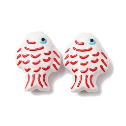 Белый Фарфоровые бусины ручной работы, рыба, пастельный фарфор, белые, 27~28x20~21x10.5~11.5 мм, отверстие : 1.8~2.2 мм