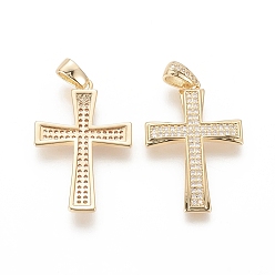 Прозрачный Латунные микро проложить кубического циркония подвески, долговечный, реальный 18 k позолоченный, крестик, прозрачные, 30.5x20.5x2.5 мм, отверстие : 3x5 мм