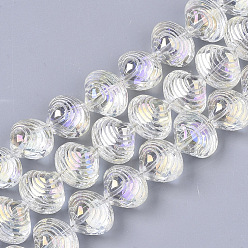 Clear AB Electroplate Glass Beads Strands, AB Color Plated, Shell Shape, Clear AB, 12x14.5x10mm, Hole: 1mm, about 50~51pcs/Strand, 24.41 inch(62cm)
