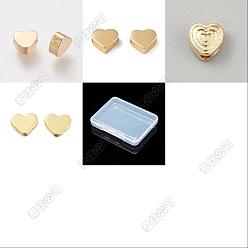 Настоящее золото 18K 100 шт 4 стили латунные бусины, сердце, реальный 18 k позолоченный, 6~6.5x6~8x2.5~3 мм, отверстие : 1~1.6 мм, 25 шт / стиль