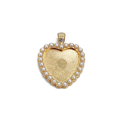 Golden Alloy with Imitation Pearl Pendants Cabochon Settings, Heart, Golden, 25mm