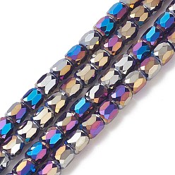Dark Blue AB Color Plated Glass Beads, Faceted Barrel, Dark Blue, 8x8mm, Hole: 1mm