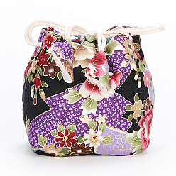 Blue Violet Chinese Style Printed Cotton Packing Pouches Drawstring Bags, Square, Blue Violet, 10x11cm