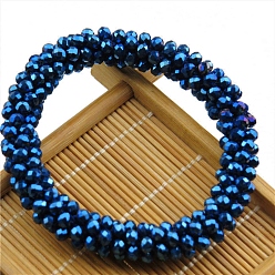 Dark Blue Crystal Glass Beaded Stretch Bracelets, Womens Fashion Handmade Jewelry, Dark Blue, Inner Diameter: 2-3/8 inch(6cm)