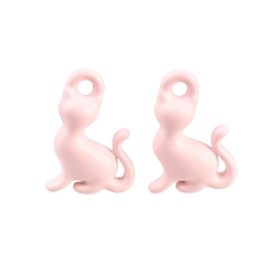 Pink Spray Painted Alloy Charms, Cat Shape Charms, Cadmium Free & Nickel Free & Lead Free, Pink, 15x10x5mm, Hole: 1.8mm
