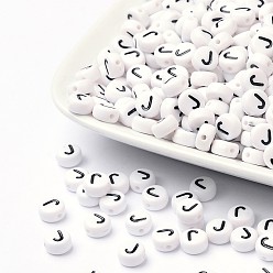 Letter J Acrylic Beads, with Horizontal Hole, Letter, Flat Round, Letter.J, 7x4mm, Hole: 1mm, about 3500pcs/500g