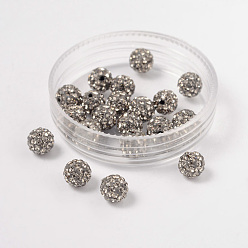 215_Black Diamond Czech Glass Rhinestones Beads, Polymer Clay Inside, Half Drilled Round Beads, 215_Black Diamond, PP9(1.5.~1.6mm), 8mm, Hole: 1mm