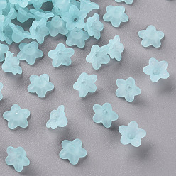 Light Blue Transparent Acrylic Beads, Flower, Frosted, Light Blue, 10x5mm, Hole: 1mm, about 4600pcs/500g