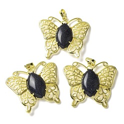 Синий Драгоценный Камень Синтетический синий авантюрин подвески, латунные подвески-бабочки, золотые, стойки покрытие, без кадмия и без свинца, 41.5x45x8 мм, отверстие : 8x4.5 мм