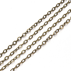 Antique Bronze Brass Cable Chains, Soldered, with Spool, Flat Oval, Antique Bronze, 3.2x2.5x0.4mm, Fit for 0.8x5mm Jump Rings, about 32.8 Feet(10m)/roll