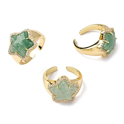 Зеленый Кварц Звездный натуральный зеленый кварц кубический цирконий манжеты кольца, латунные регулируемые кольца для женщин, золотые, 17.5x18.5 мм