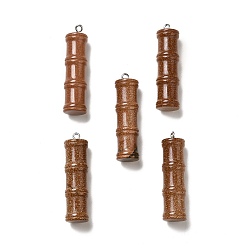 Goldstone Synthetic Goldstone Pendants, Bamboo Stick Charms, with Stainless Steel Color Tone 304 Stainless Steel Loops, 45x12.5mm, Hole: 2mm