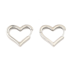Платина Латунные серьги обруча, сердце, платина, 18x20x2.5 мм