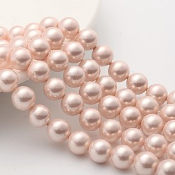 Pink Shell Pearl Beads Strands, Grade A, Polished, Round, Pink, 10mm, Hole: 0.8~1.0mm, about 38pcs/strand
