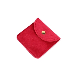 Red Square Velvet Jewelry Pouches, Jewelry Gift Bags with Snap Button, for Ring Necklace Earring Bracelet, Red, 8x8cm