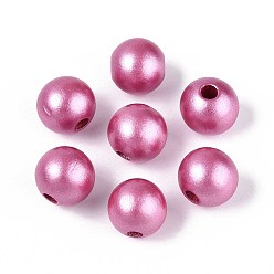 Ярко-Розовый Расписные европейские бусины из натурального дерева, жемчужные, бусины с большим отверстием, круглые, ярко-розовый, 16x14.5 мм, отверстие : 4 мм