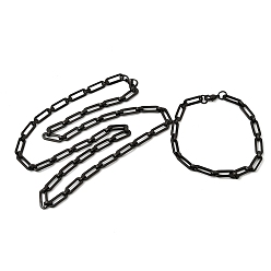 Черный 304 Наборы украшений из скрепок из нержавеющей стали: браслет и ожерелье., с карабин-лобстерами , ионное покрытие (ip), чёрные, 610 мм