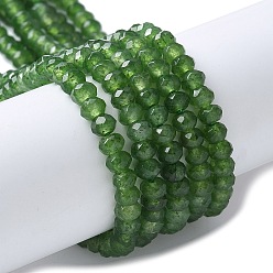 Dark Olive Green Dyed Natural Malaysia Jade Rondelle Beads Strands, Faceted, Dark Olive Green, 4x2~3mm, Hole: 1mm, about 110~115pcs/strand, 14 inch