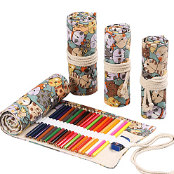 Cat Shape Pattern Handmade Canvas Pencil Roll Wrap, 24 Holes Roll Up Pencil Case for Coloring Pencil Holder, Cat Pattern, 34x20cm