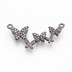 Черный Цвет Металла Латунные микро проложить кубических ссылки циркония, долговечный, бабочка, без свинца, без никеля и без кадмия, прозрачные, металлический черный , 13x27x2 мм, отверстие : 1.2 мм