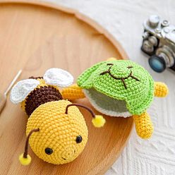 Gold DIY Bee & Turtle Display Doll Decoration Crochet Kit, Including Cotton Thread, Knitting Tools, Gold, 14x6cm