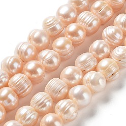 PeachPuff Natural Cultured Freshwater Pearl Beads Strands, Potato, Grade A, PeachPuff, 10~12x10~11mm, Hole: 0.6mm, about 35pcs/strand, 14.37''(36.5cm)