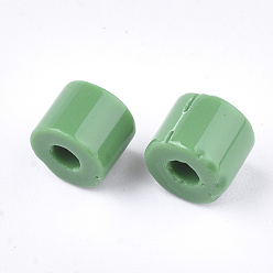 Green Opaque Glass Bugle Beads, Round Hole, Green, 7~7.5x6~6.5mm, Hole: 2.5mm, about 800pcs/bag