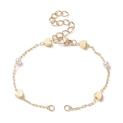 Golden Brass Heart Link Bracelet Making, with Acrylic Imitation Pearl Bead and Lobster Clasp, for Link Bracelet Making, Golden, 6-1/8 inch(15.5cm)
