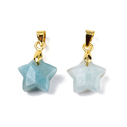 Amazonite Natural Amazonite Charms, with Golden Plated Brass Findings, Faceted Star, Star: 12x12.5x5.5mm, Hole: 3.5x4mm