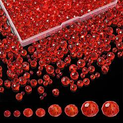 Red 8 Strands 4 Style Transparent Glass Beads Strands, Faceted, Rondelle, Red, 3~8x2~6mm, Hole: 0.4~1mm, about 65~155pcs/strand, 15~16.9 inch(38~43cm), 2 Strands/style
