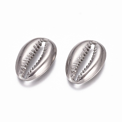 Stainless Steel Color 304 Stainless Steel Pendants, Cowrie Shell Shape, Stainless Steel Color, 14x9.5x2mm, Hole: 2x10mm