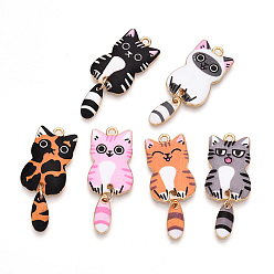 (52) Непрозрачная лаванда Подвески из эмали и сплава, золотые, кошачье очарование, разноцветные, 39x15.5x2 мм, отверстие : 2 мм