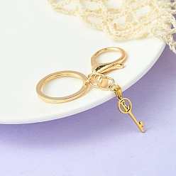 Letter E 304 Stainless Steel Initial Letter Key Charm Keychains, with Alloy Clasp, Golden, Letter E, 8.8cm