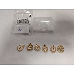 Настоящее золото 18K 6 шт 6 стили латунные подвески из микропаве с фианитом, крестик, реальный 18 k позолоченный, 21~24.5x18~22x2~3 мм, отверстие : 2.3~2.7x4.2~5 мм, 1 шт / стиль