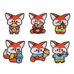 Colorful Fox with Food Pattern Computerized Embroidery Cloth Self Adhesive Patches, Costume Accessories, Colorful, 60x50mm, 6pcs/set