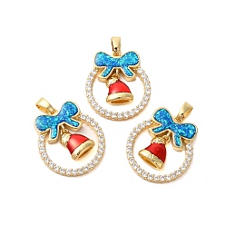 Hat Рождественские тематические латунные подвески с микропаве и кубическим цирконием, с эмалью и синтетическим опалом, долговечный, без свинца и без кадмия, реальный 18 k позолоченный, кольцо с бантом, шляпа, 25.5x23x5 мм, отверстие : 2.5x5 мм
