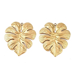 Real 18K Gold Plated 304 Stainless Steel Pendants, Leaf, Cadmium Free & Nickel Free & Lead Free, Ion Plating(IP), Real 18K Gold Plated, 38x33x2.5mm, Hole: 1.5mm