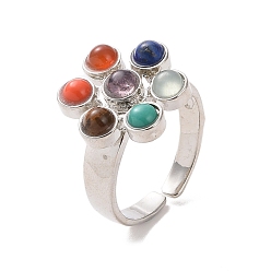Mixed Stone Natural Mixed Stone Sun Planet Open Cuff Ring, Platinum Plated Brass Jewelry for Women, US Size 9(18.9mm)