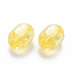 Gold Transparent Acrylic Beads, Oval, Faceted, Gold, 14x10x10mm, Hole: 2mm, about 377pcs/500g