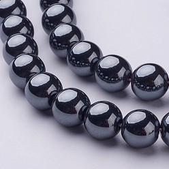 Black Non-Magnetic Synthetic Hematite Beads, AA Grade Round Beads, Black, 10mm, Hole:1mm, about 41~43pcs/strand, 16inch