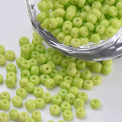 Green Yellow Baking Paint Glass Seed Beads, Round, Green Yellow, 3x1.5~3mm, Hole: 1mm, about 10000pcs/bag, about 450g/bag