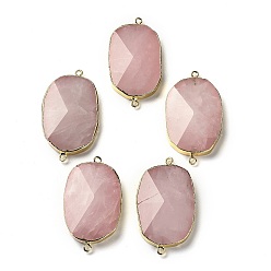 Rose Quartz Rose Quartz Beads Links Connectors, with Golden Tone Brass Findings, Rectangle, 49.2~50.5x28.2~30.5x8.5~9.2mm, Hole: 2mm