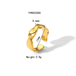 Настоящее золото 18K Нерегулярные кованые 304 открытые манжетные кольца из нержавеющей стали, летний пляж, нет выцветания, реальный 18 k позолоченный, внутренний диаметр: 17 мм