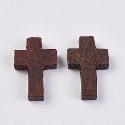 Coconut Brown Wood Pendants, Dyed, Cross, Coconut Brown, 22x15x4.2mm, Hole: 2mm