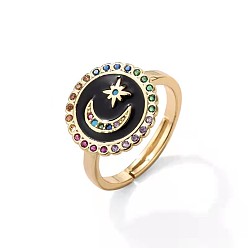 04 Stylish Star and Moon Oil Drop Ring for Women, 18K Gold Plated Copper with Micro Inlaid Zircon Stone
