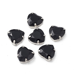 Черный Сердце пришить стразами, граненый тайваньский акриловый горный хрусталь, звенья с несколькими отверстиями, с латунными зубцами в платиновых тонах, чёрные, 12x12x6 мм, отверстие : 1 мм