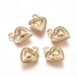 Real 24K Gold Plated 304 Stainless Steel Charms, Heart, Real 24k Gold Plated, 12x9x3mm, Hole: 1mm
