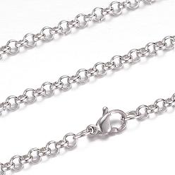 Stainless Steel Color 304 Stainless Steel Rolo Chain Necklaces, with Lobster Claw Clasps, Stainless Steel Color, 19.5 inch~20 inch(49.5~50.8cm), 3.5mm